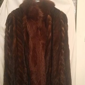 Mink coat with fox tuxedo trim- full length- XXL